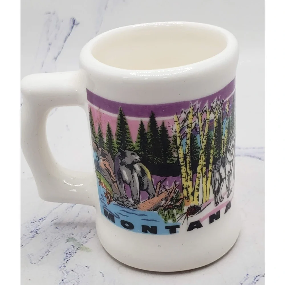 Montana Souvenir Tourist White Mini Mug Toothpick Holder Ceramic Shot Glass